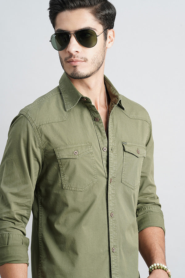 Military Green Full Sleeve Solid Shirt (Leo F/Slv Fit)