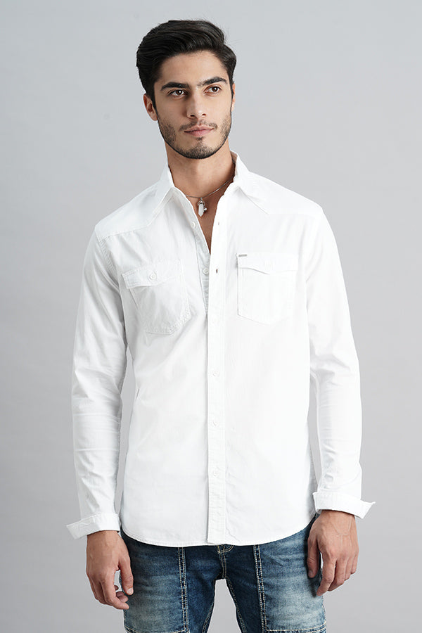 White Full Sleeve Solid Shirt (Leo F/Slv Fit)