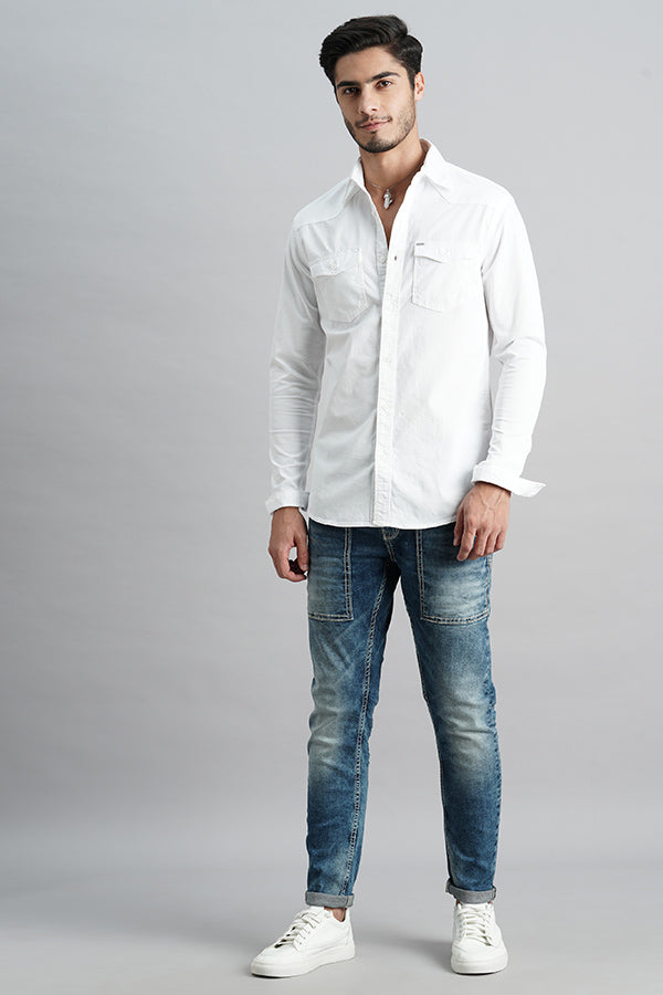 White Full Sleeve Solid Shirt (Leo F/Slv Fit)