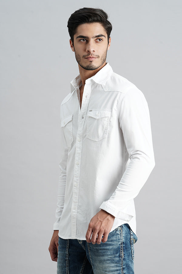 White Full Sleeve Solid Shirt (Leo F/Slv Fit)