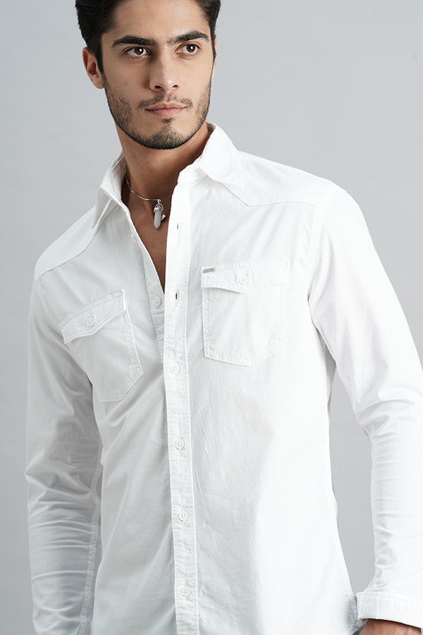 White Full Sleeve Solid Shirt (Leo F/Slv Fit)