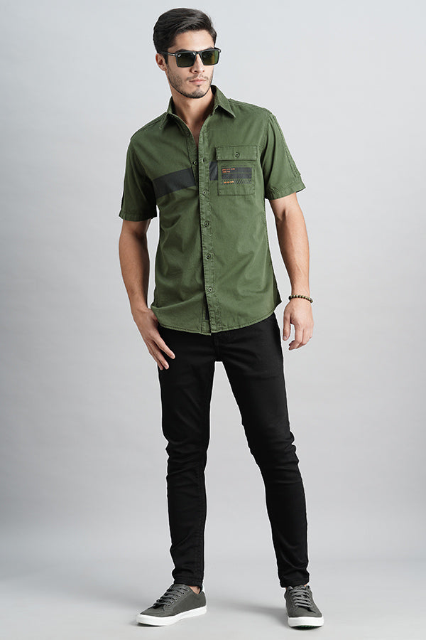 Military Green Half Sleeve Solid Shirt (Leo H/Slv Fit)