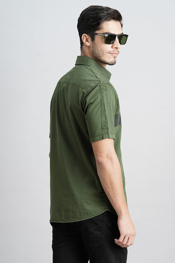 Military Green Half Sleeve Solid Shirt (Leo H/Slv Fit)