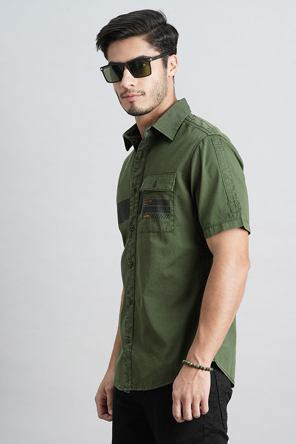 Military Green Half Sleeve Solid Shirt (Leo H/Slv Fit)