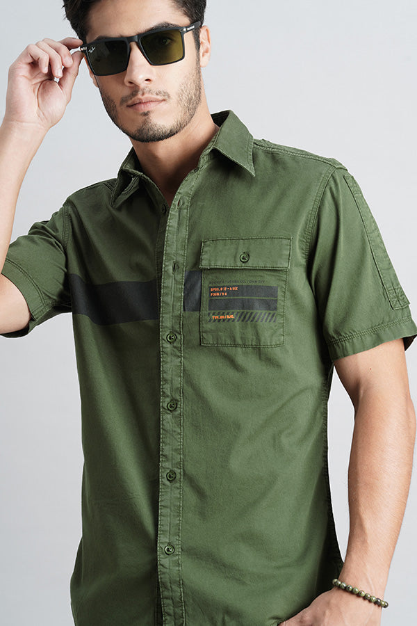 Military Green Half Sleeve Solid Shirt (Leo H/Slv Fit)