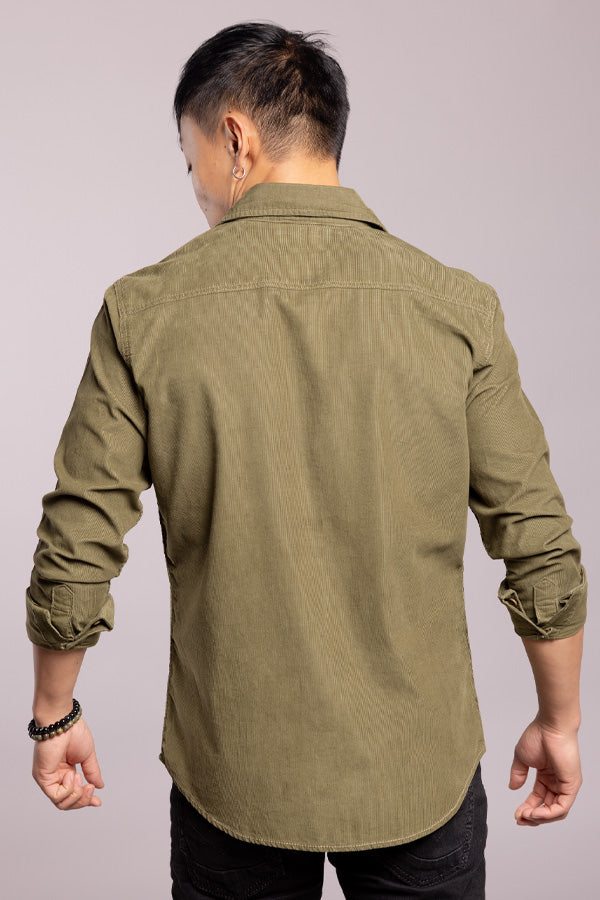 Green Full Sleeves Corduroy Shirt