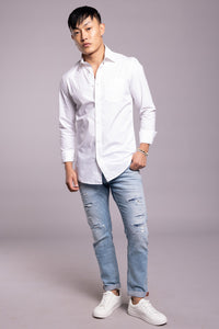 White Full Sleeves Solid Shirt