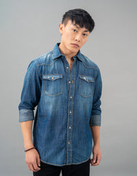 Med Blue Full Sleeve Denim Shirt