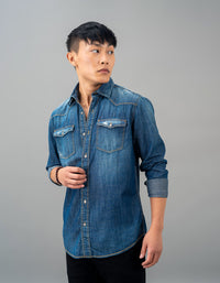 Med Blue Full Sleeve Denim Shirt