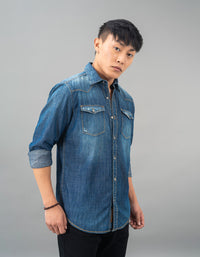 Med Blue Full Sleeve Denim Shirt