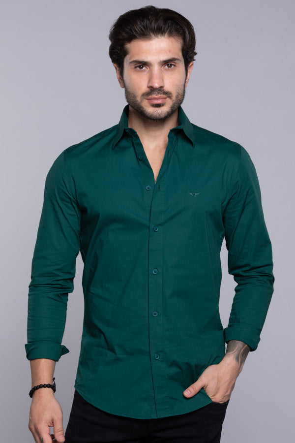 Bottle Green Full Sleeves Solid Shirt