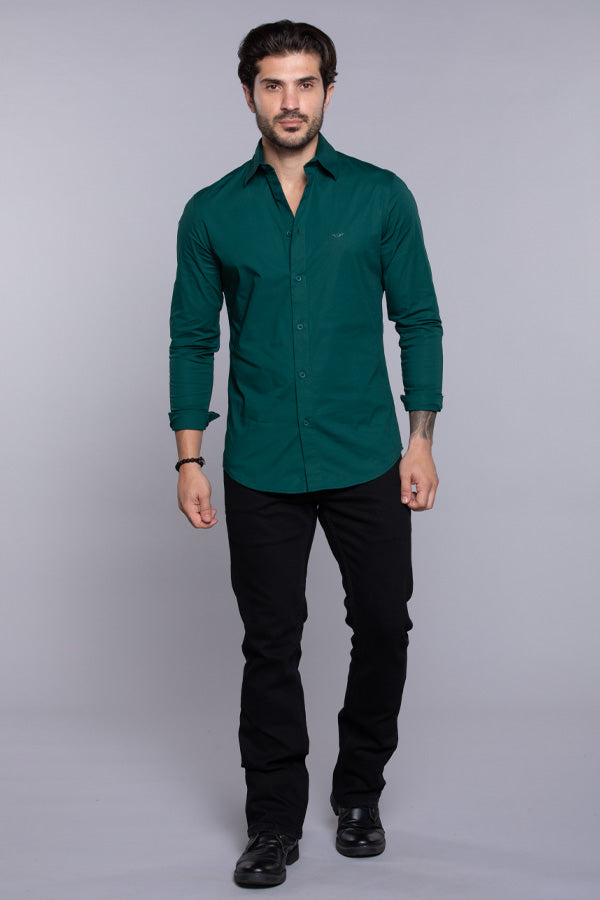 Bottle Green Full Sleeves Solid Shirt