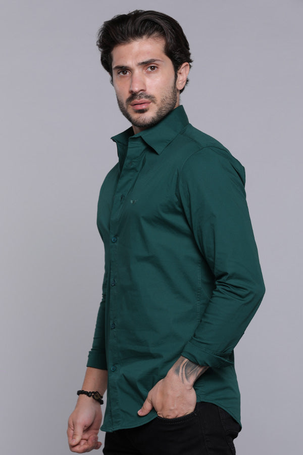 Bottle Green Full Sleeves Solid Shirt