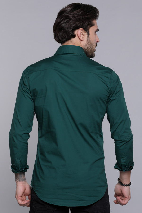 Bottle Green Full Sleeves Solid Shirt