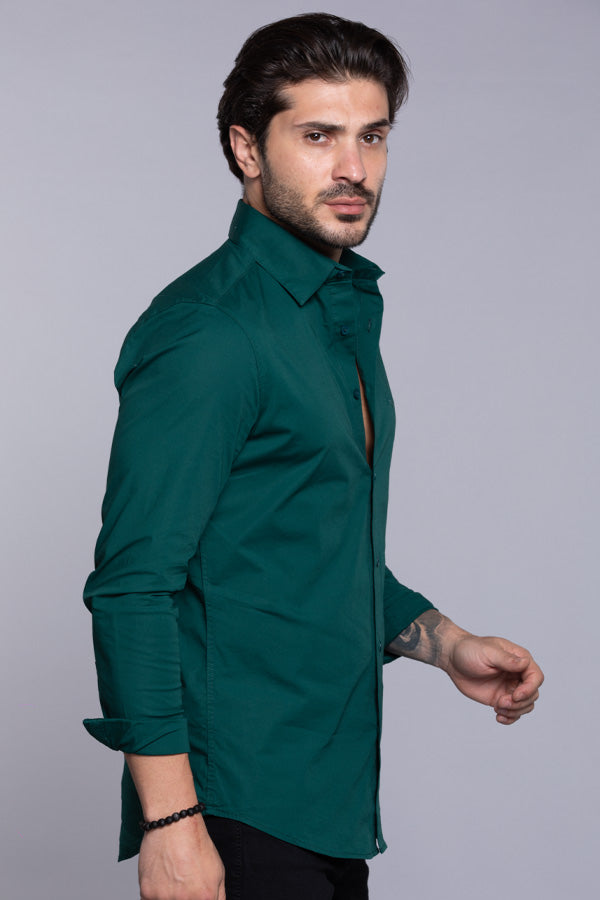 Bottle Green Full Sleeves Solid Shirt