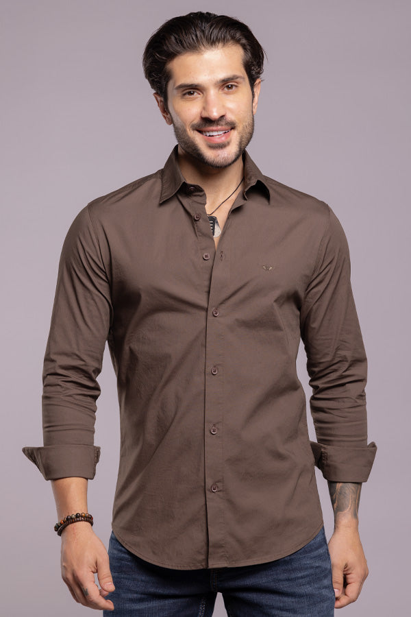 Dk Brown Full Sleeves Solid Shirt