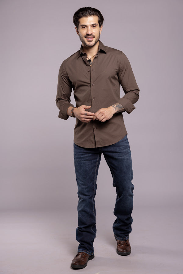 Dk Brown Full Sleeves Solid Shirt