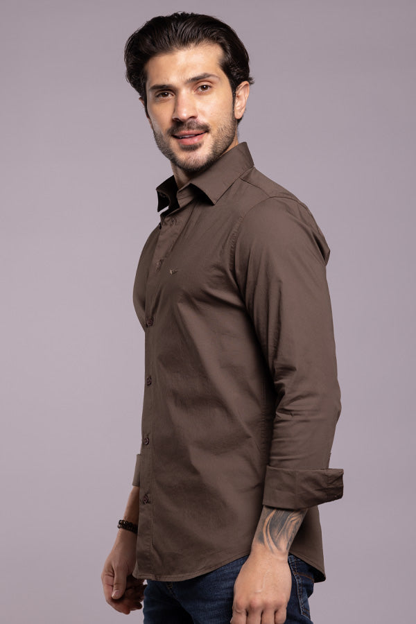 Dk Brown Full Sleeves Solid Shirt