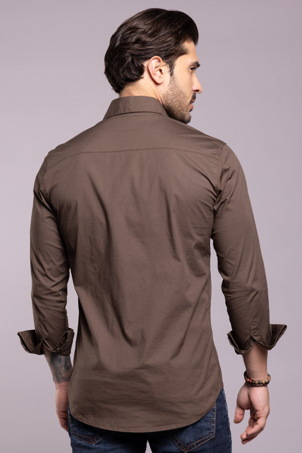 Dk Brown Full Sleeves Solid Shirt