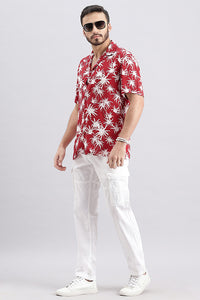 Red Half Sleeve Printed Shirt (Decapario H/Slv Fit)