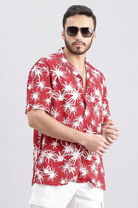 Red Half Sleeve Printed Shirt (Decapario H/Slv Fit)