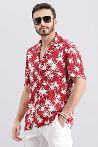 Red Half Sleeve Printed Shirt (Decapario H/Slv Fit)