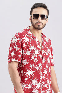 Red Half Sleeve Printed Shirt (Decapario H/Slv Fit)