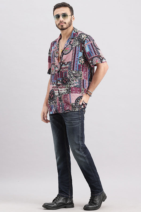 Pink Half Sleeve Printed Shirt (Decapario H/Slv Fit)