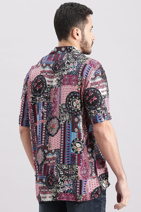 Pink Half Sleeve Printed Shirt (Decapario H/Slv Fit)