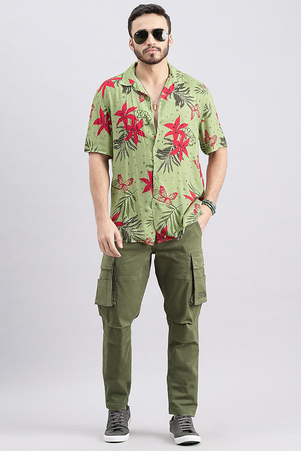 Green Half Sleeve Printed Shirt (Decapario H/Slv Fit)