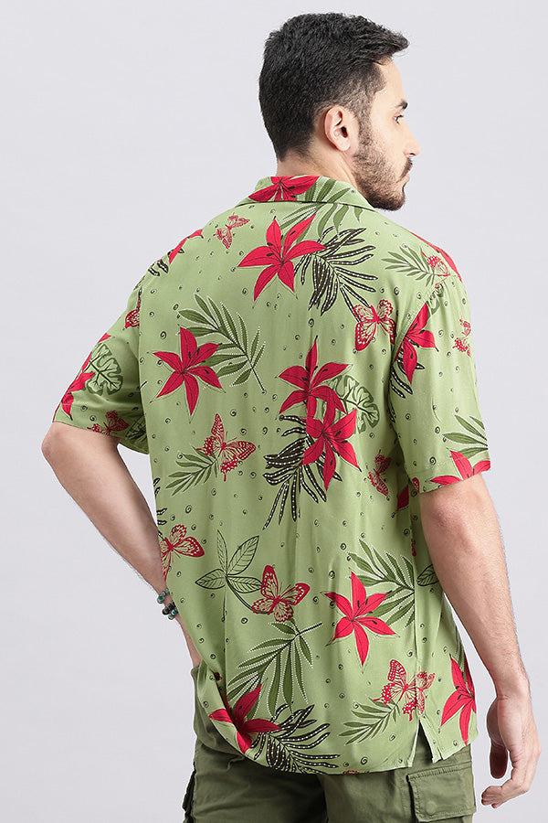 Green Half Sleeve Printed Shirt (Decapario H/Slv Fit)