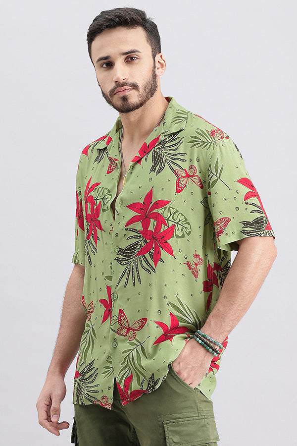 Green Half Sleeve Printed Shirt (Decapario H/Slv Fit)