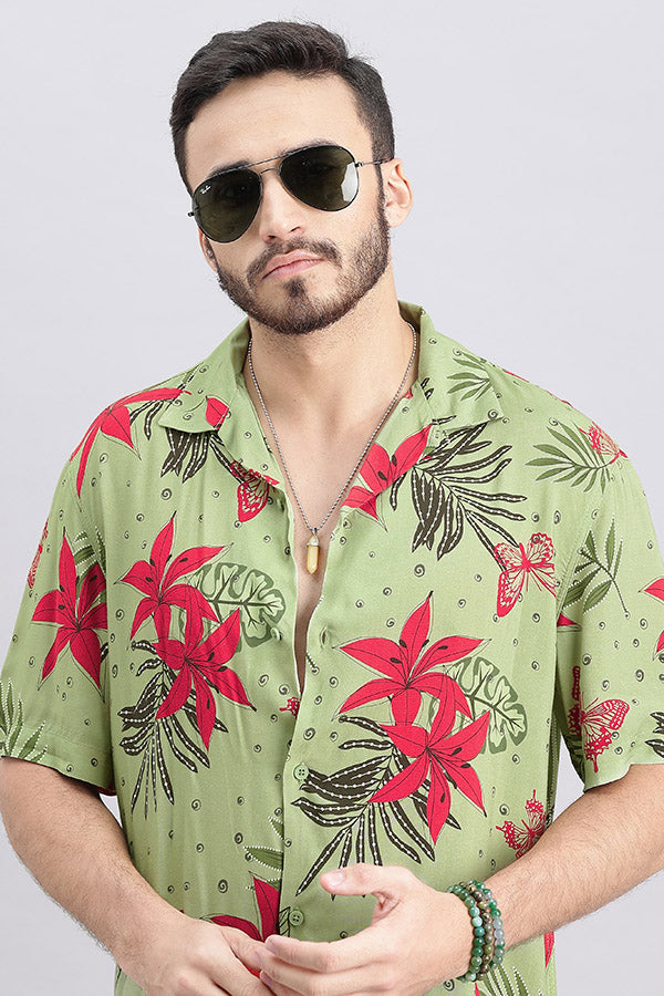 Green Half Sleeve Printed Shirt (Decapario H/Slv Fit)