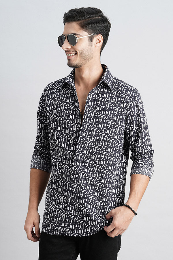 Navy White Full Sleeve Seersucker Shirt (Zack F/Slv Fit)