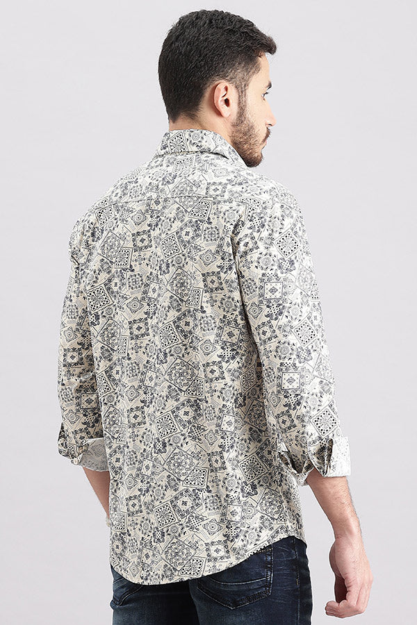 Beige Full Sleeve Printed Shirt (Zack F/Slv Fit)