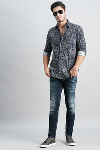 Navy Full Sleeve Printed Shirt (Zack F/Slv Fit)