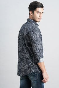 Navy Full Sleeve Printed Shirt (Zack F/Slv Fit)