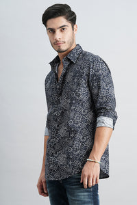 Navy Full Sleeve Printed Shirt (Zack F/Slv Fit)