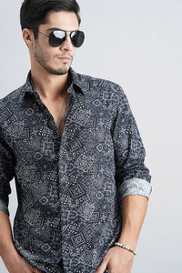 Navy Full Sleeve Printed Shirt (Zack F/Slv Fit)
