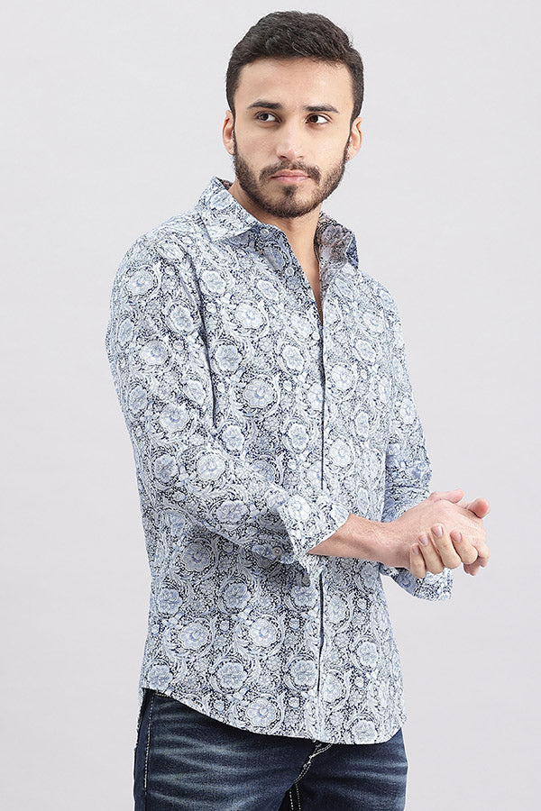 Blue Full Sleeve Printed Shirt (Zack F/Slv Fit)