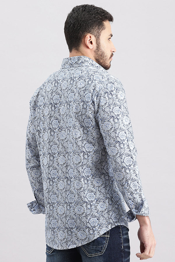 Blue Full Sleeve Printed Shirt (Zack F/Slv Fit)