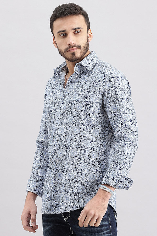 Blue Full Sleeve Printed Shirt (Zack F/Slv Fit)