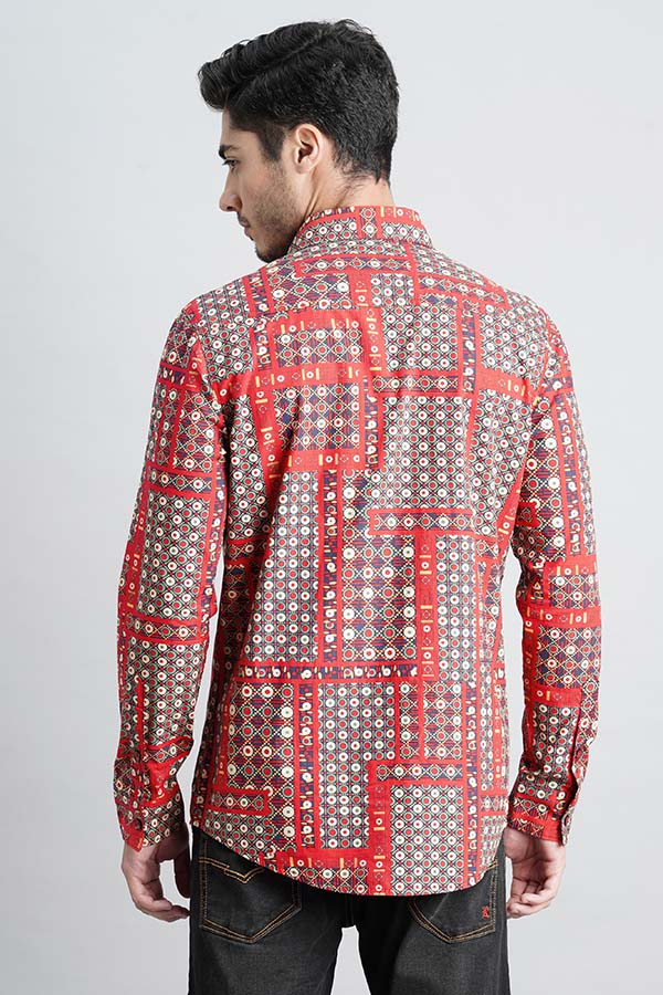 Red Full Sleeve Printed Shirt (Zack F/Slv Fit)