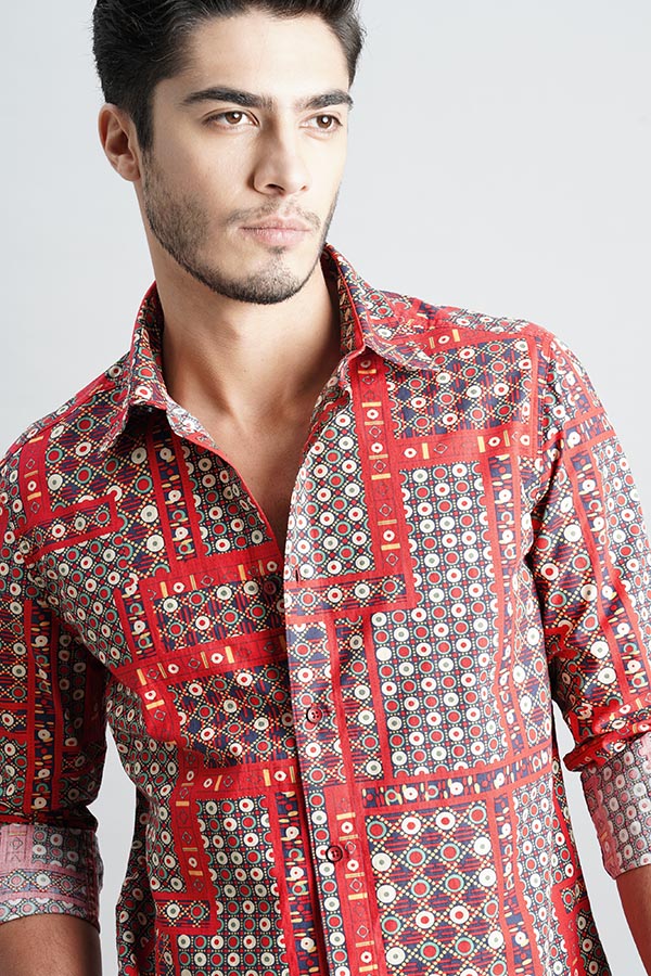 Red Full Sleeve Printed Shirt (Zack F/Slv Fit)