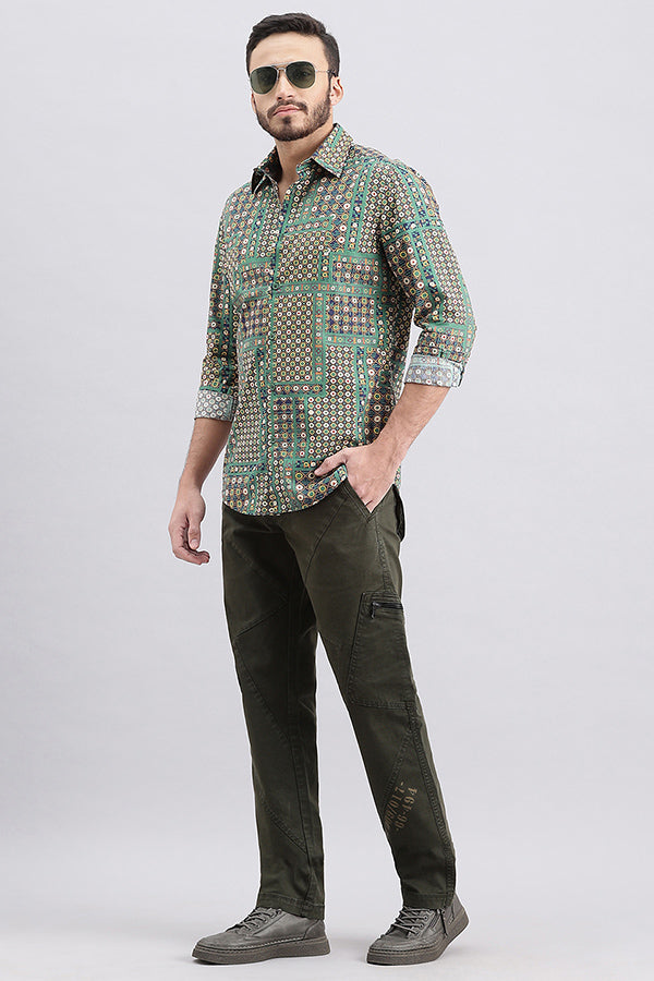 Green Full Sleeve Printed Shirt (Zack F/Slv Fit)