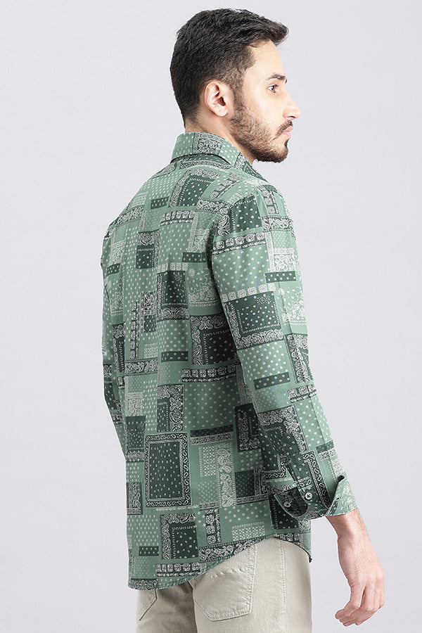 Green Full Sleeve Printed Shirt (Zack F/Slv Fit)