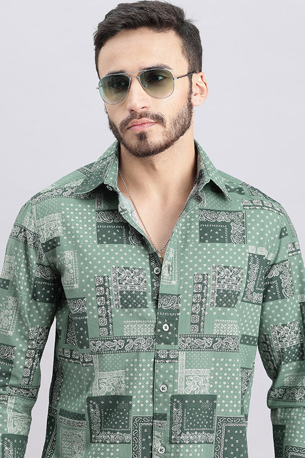 Green Full Sleeve Printed Shirt (Zack F/Slv Fit)