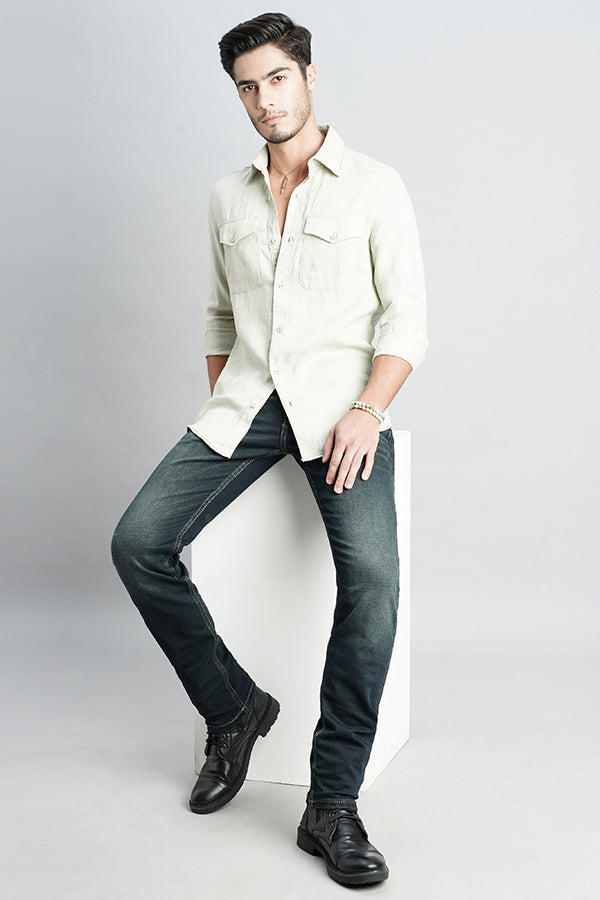 Dk Stone Full Sleeve Linen Shirt (Leo F/Slv Fit)
