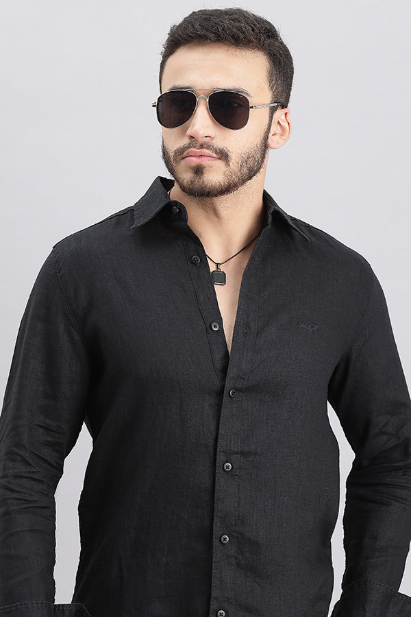 Black Full Sleeve Linen Shirt (Zack F/Slv Fit)