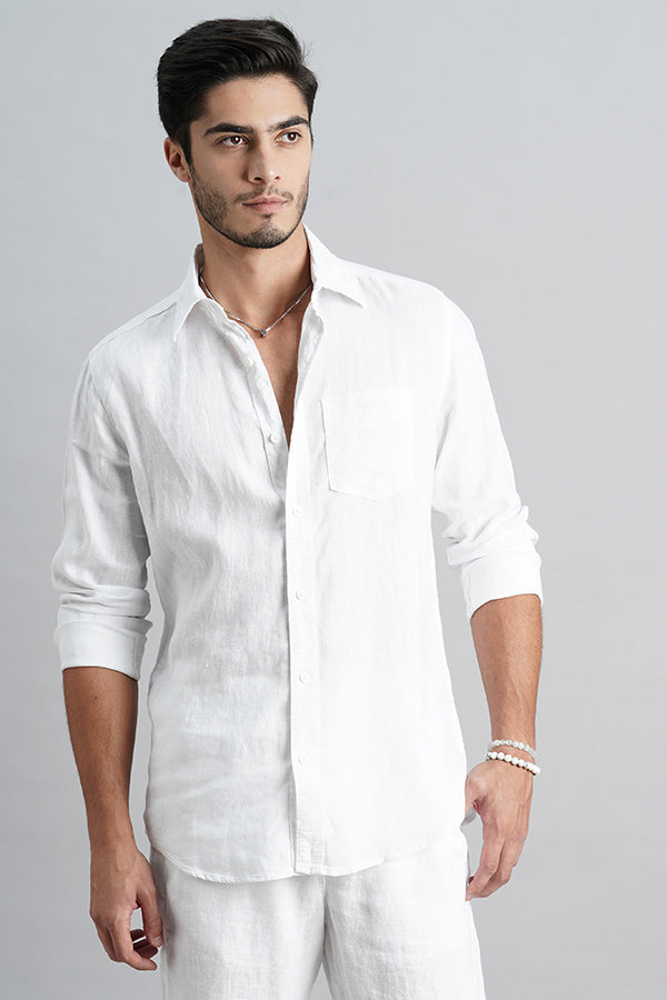 White Full Sleeve Linen Shirt (Zack F/Slv Fit)